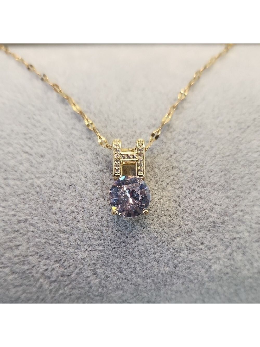 18k Gold Plated Stainless Steel Chain and H Pendant, Simulated Clear Diamonds
